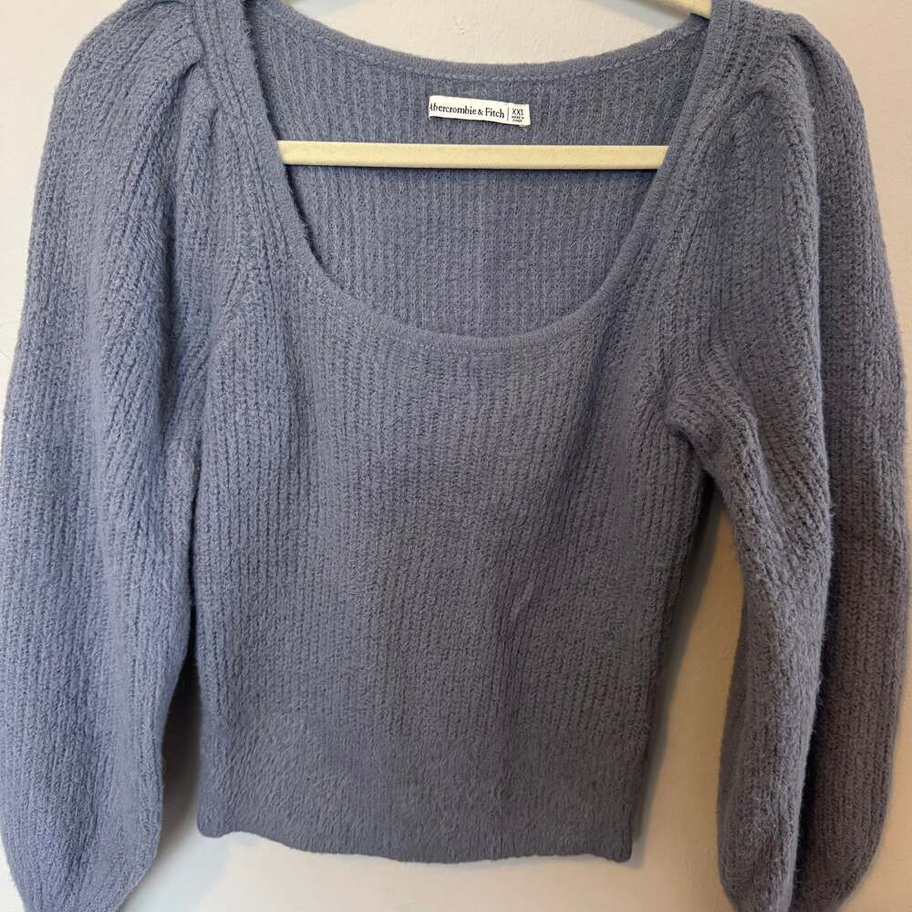 Abercrombie & Fitch Fuzzy Ribbed Scoop Neck Long Sleeve Top in Blue